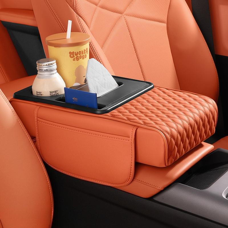 Multi-Functional Car Armrest Box Pad Height Increasing Pad Center Armrest Tissue Box Storage Bag Water Cup Holder