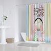 Happy Easter Shower Curtain - Bunny & Egg Print With "Happy Easter" Script, Fashion Style, Machine Washable Polyester