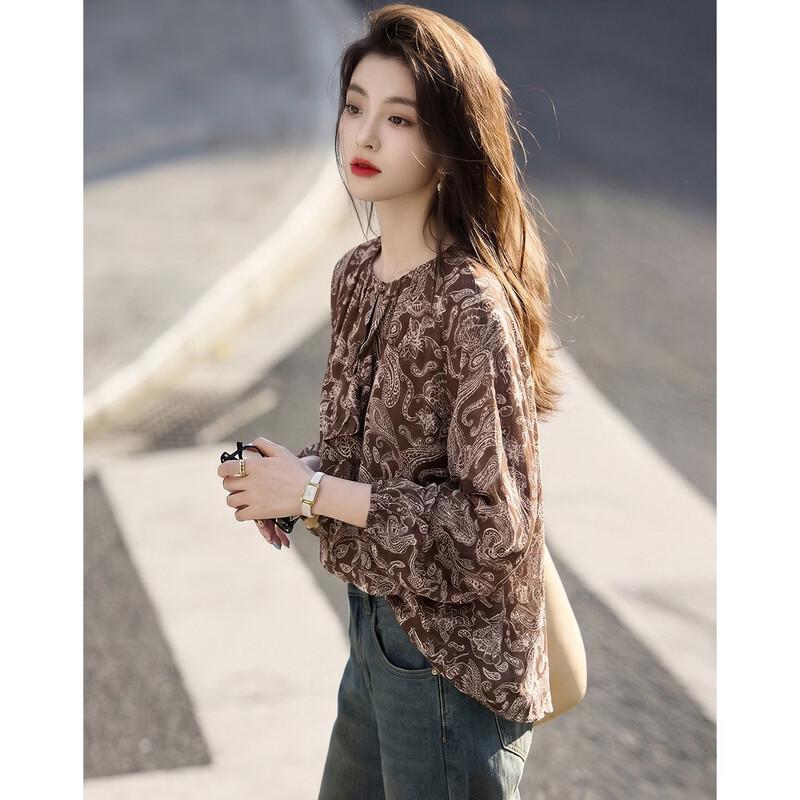 Women's Floral Ruffle Chiffon Blouse