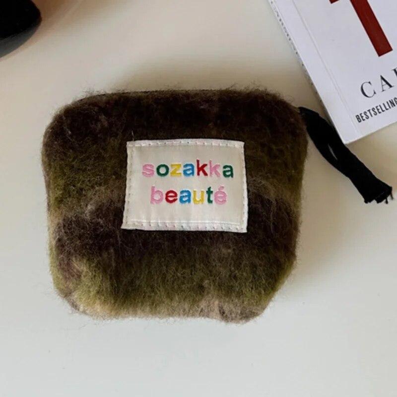 Stripes Plush Coin Purse Kawaii Cute Key Money Card Case Bags Small Coin Bags for Women Boys Girls Gift Mini Handbag