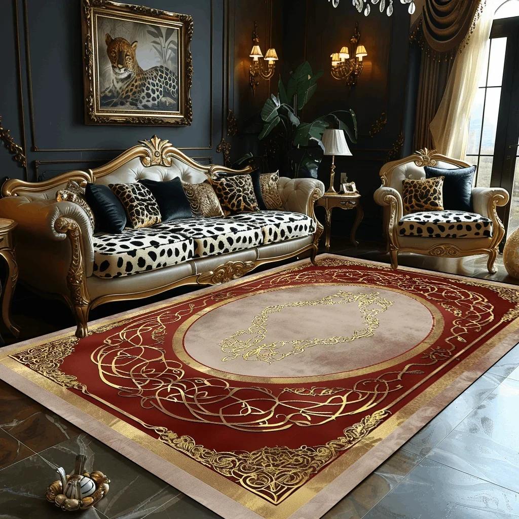 Luxury Golden Carpet Living Room Decoration Home Sofa Table Beside Carpets Bedroom Hotel Hall Non-slip Soft Floor Mats Tapete