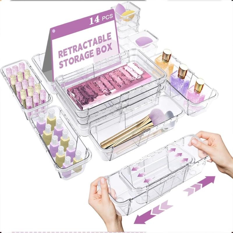 Expandable Drawer Storage Organizers Compartments Sturdy Waterproof ABS Plastic Tray For Utensils Accessories