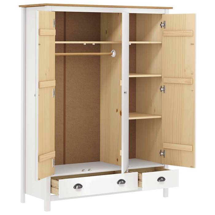 VidaXL 3-Door Wardrobe Hill Range White 127x50x170 Cm Solid Pine