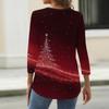 Maglietta Top da Donna Moda Casual Stampa Albero di Natale Scollo a V Bottone Decorativo Manica a Tre Quarti