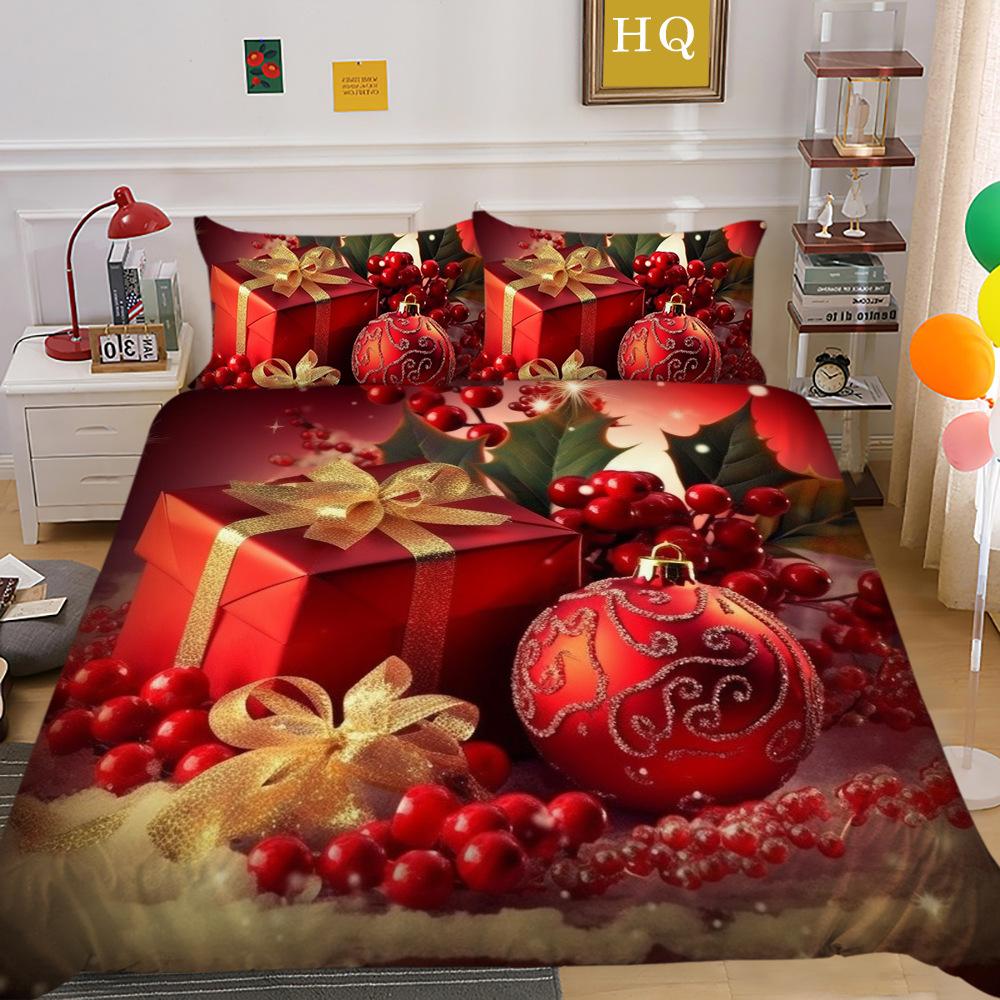 Christmas Digital Printing 3D Printing Polyester Pillowcase Quilt Cover Two Or Three-Piece Set