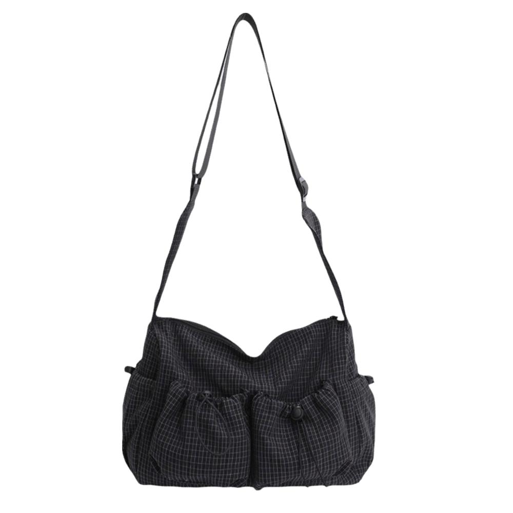 Zipper Closure Pleated Cloud Bag Large Capacity Nylon Crossbody Bag Striped Shoulder Bag Women