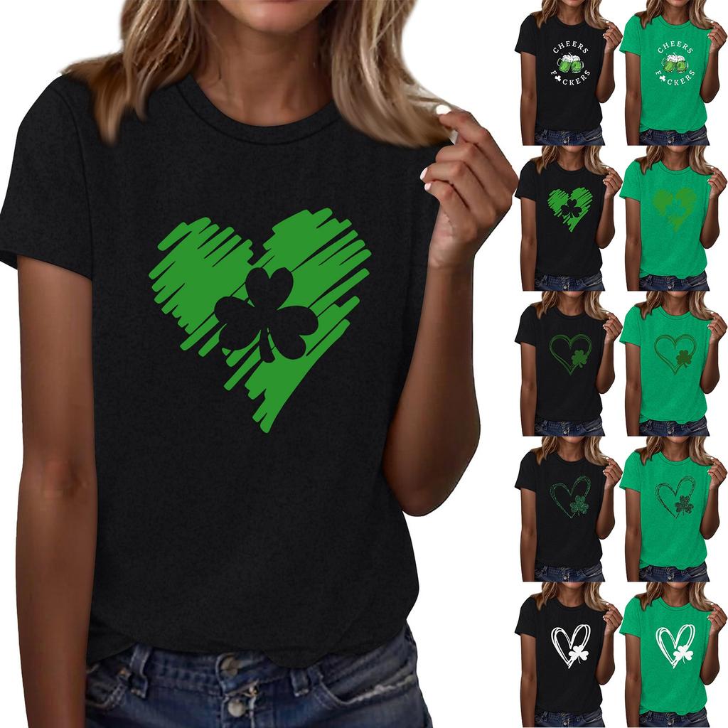 Women's T-shirt Casual Loose St. Patrick's Day Printed Crewneck Pullover Short-sleeved Top