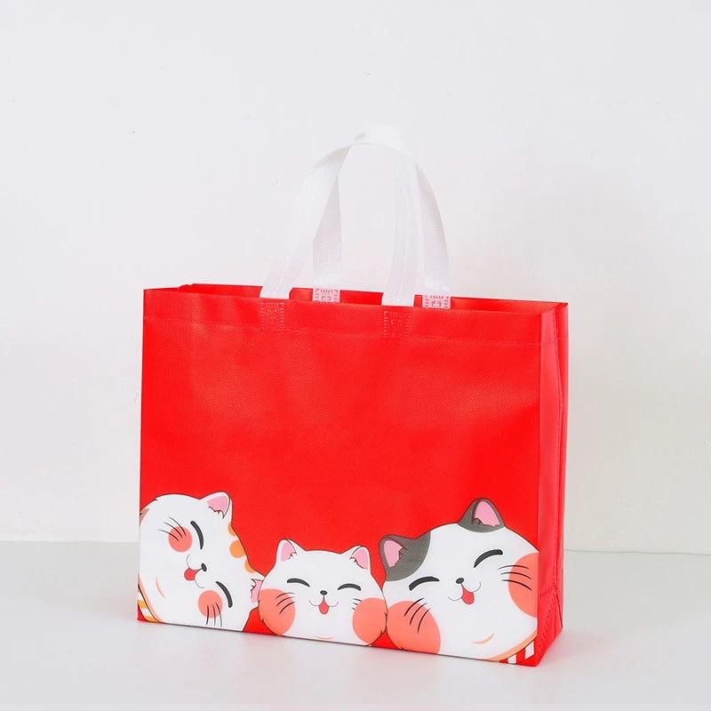 10PCS Rose Printing Packaging Shopping Bag Handle Waterproof Non Woven Fabric Gift Bags Black Clothing Store HandBag