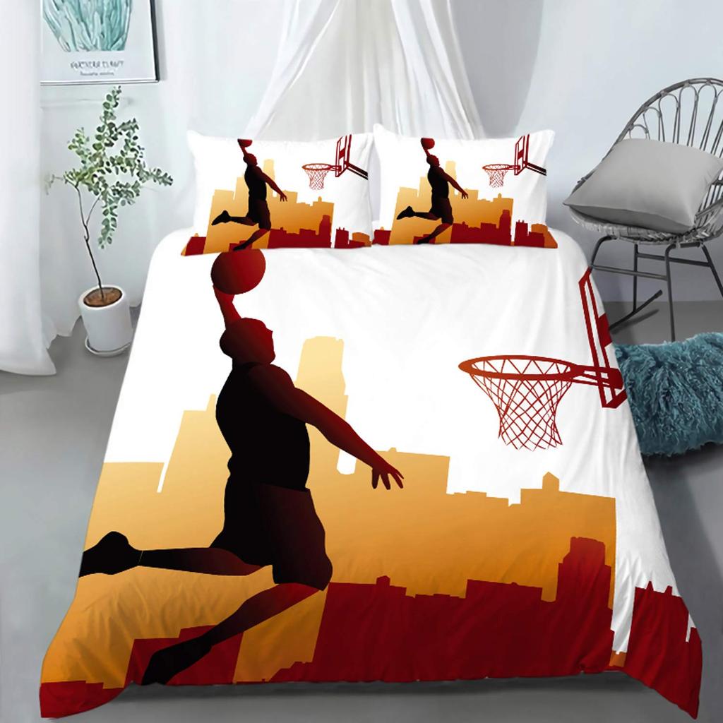 Copripiumino da Basket per Ragazzi Nero con Motivo a Palla Tema Sportivo Biancheria da Letto Bambini Adolescenti Campo da Basket Decorazione Stanza Giochi Competitivi