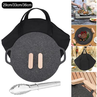 Korean Round Grill Pan Thick Cast Iron Frying Pan Flat Pancake Griddle Non-stick Maifan Stone Cooker Barbecue Tray BBQ Tool