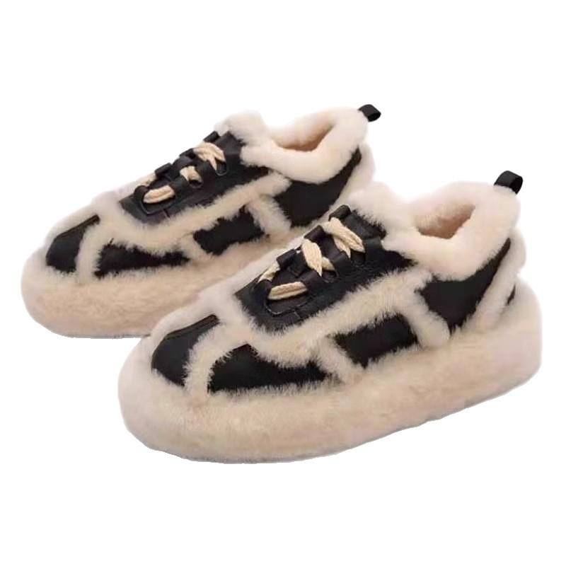 Korean version of beard edge wool shoes women's 2025 new autumn and winter platform velvet cotton shoes versatile two wear lamb wool bean shoes