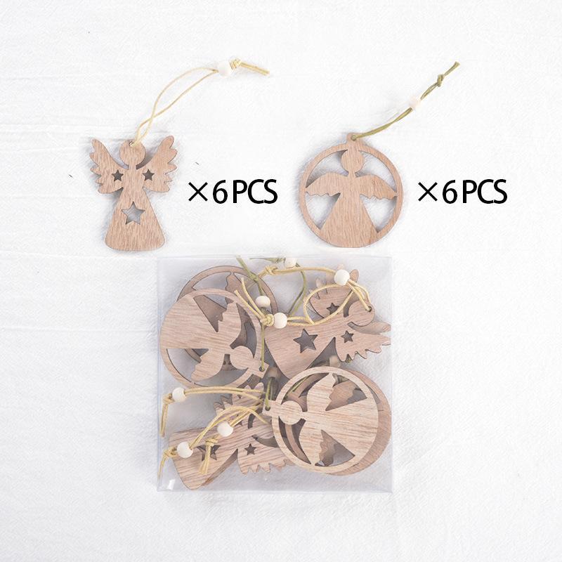 12 Stück Weihnachten Holz Hohl Hängende Dekoration Schneeflocke Rentier Pentagramm Hängende Dekoration Haus Feiertag Weihnachten Deko