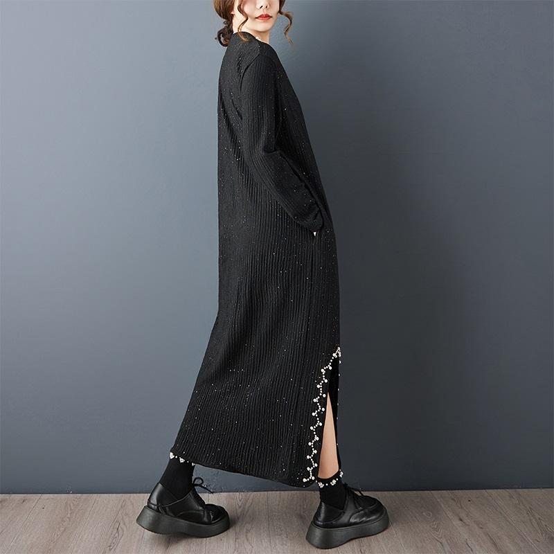 Rochie tricotată neagră vintage mărime plus cu mânecă lungă nouă în rochii pentru femei casual largă de primăvară toamnă iarnă