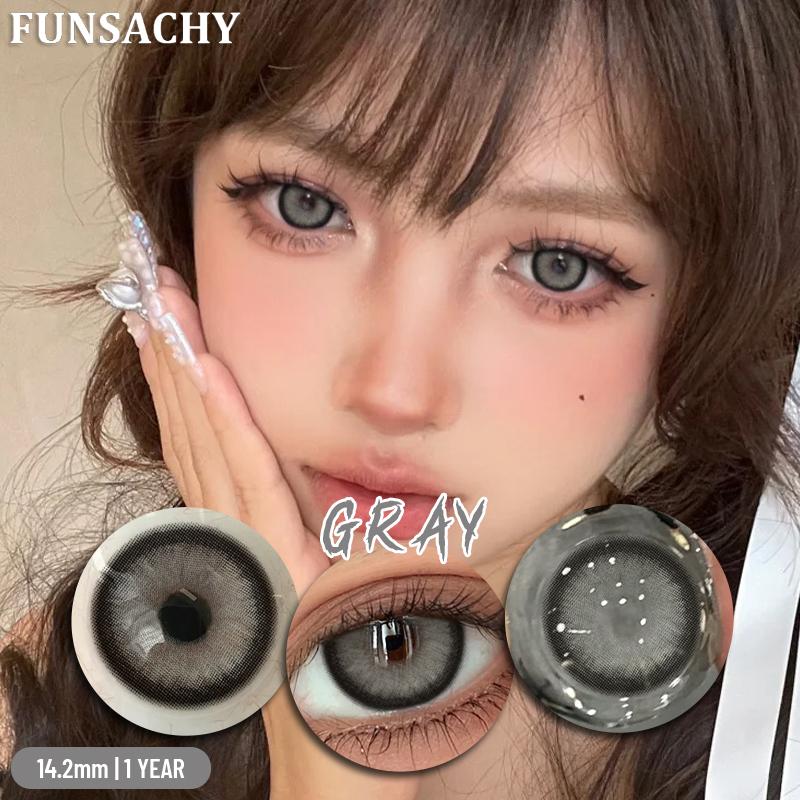 FUNSACHY 2PCS Contact Lenses Fashion Korean Brown Lenses for Eyes Grey Colored Contacts Cosmetics Blue Beauty Pupil Yearly Use