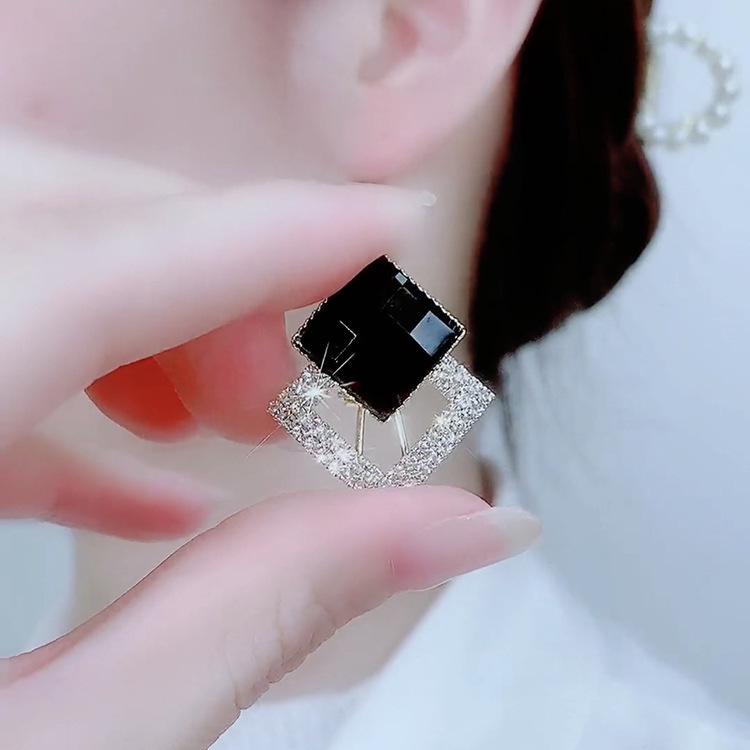 2022 Trendy 925 Silver Double Rhombus Crystal Stud Earrings