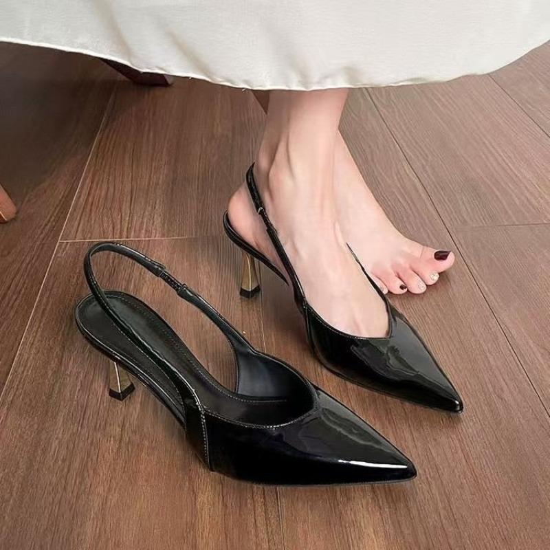 Fashion Pointed Toe Shallow Mouth One Strap Stiletto Sandals Spring New Women's Fashion Non-slip Baotou High Heels