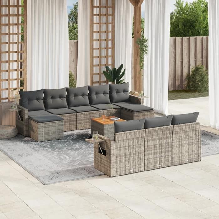 VidaXL Garden Lounge Set with Cushions 10 Pcs, Sofas with Adjustable Feet, Outdoor Furniture Set Patio Terrace, 3217864