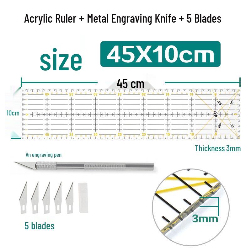 Acrylic Patchwork Ruler Set: Inch-Centimeter Tailor, Cutting, Drawing, and DIY Engraving Tools.