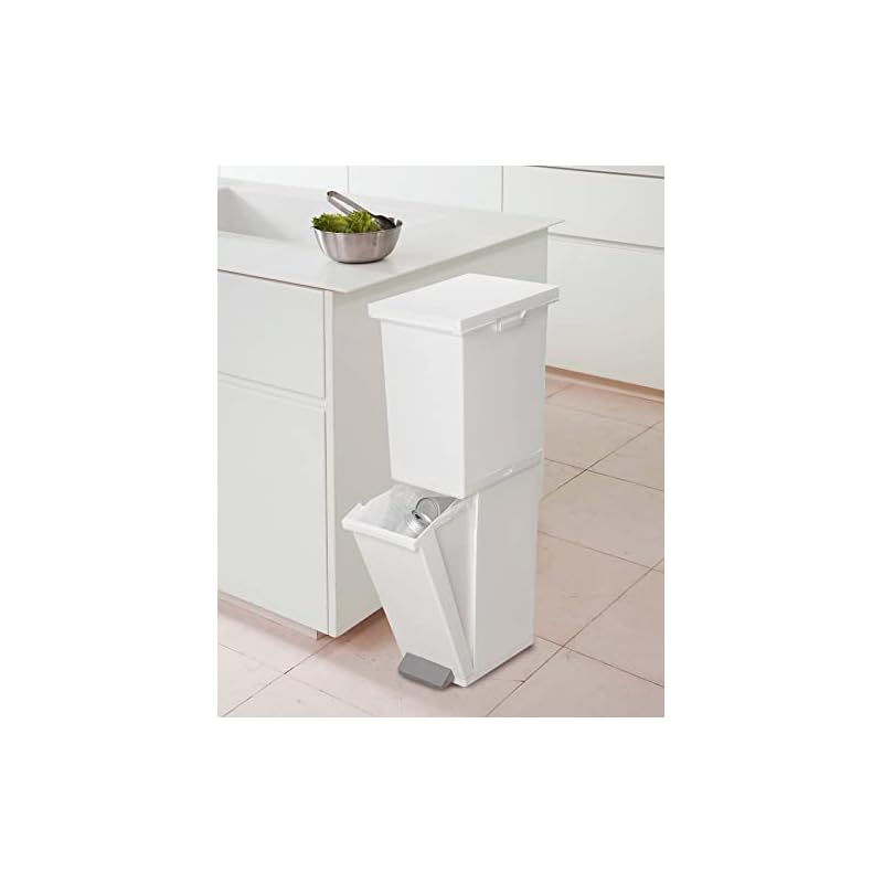 TONBO Shinki Gosei Neo Color 2-Tier Slim Pedal Trash Can, 36 Liter, White, 23.5cm (W) x 33.5cm (D) x 80.5cm (H), with Lid, Made in Japan