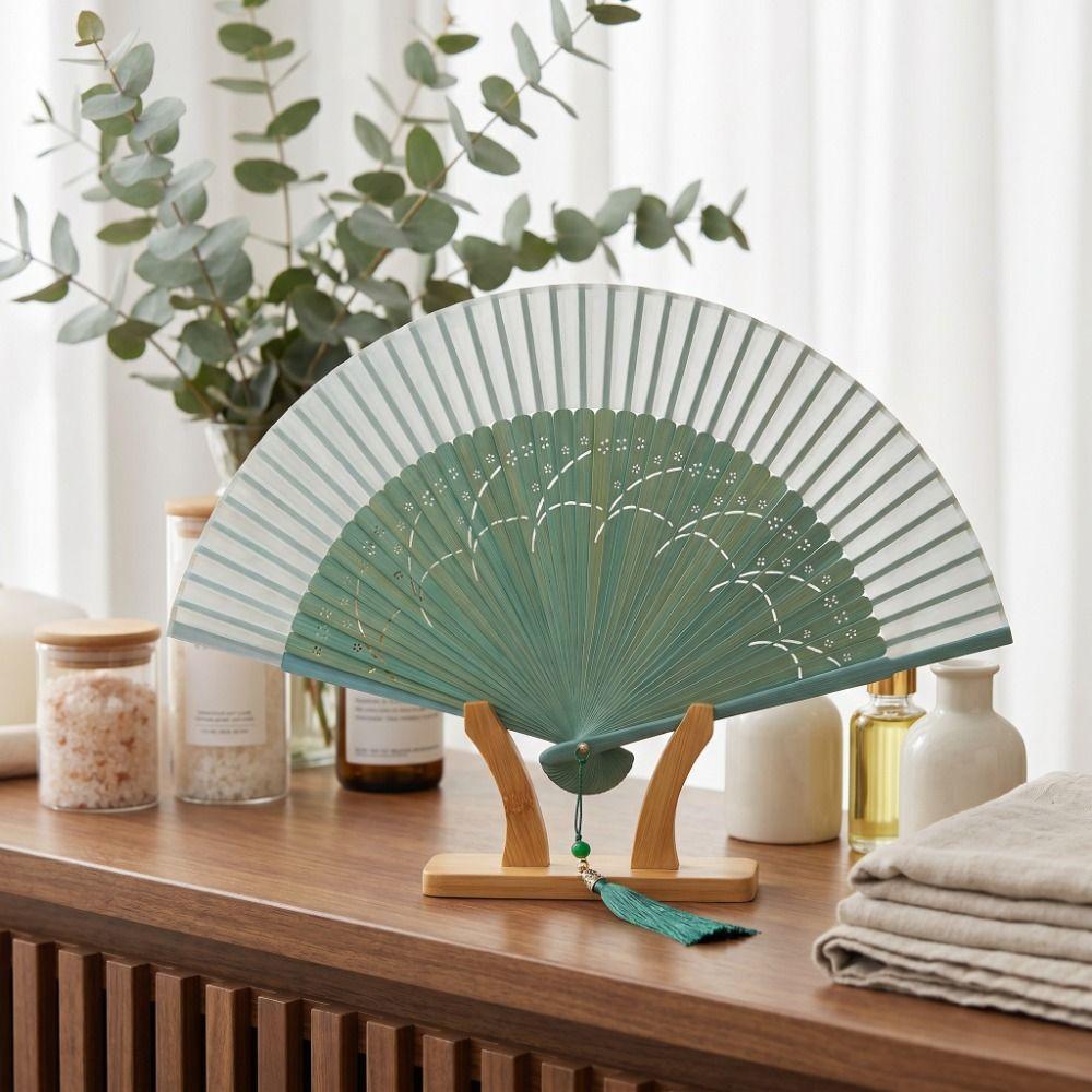 Decoration Bamboo Folding Fan Tassel Handheld Shell Fan Chinese Style Silk Fan Female Dance