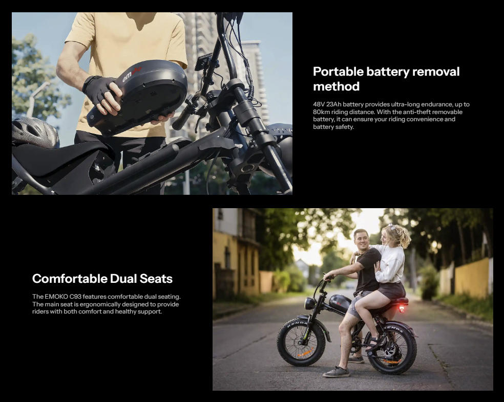 EMOKO C93pro-24 Retro E-bike, 24x4-inch Off-road Fat Tires, 48V 23Ah Battery, Full Suspension System, Hydraulic Brakes.