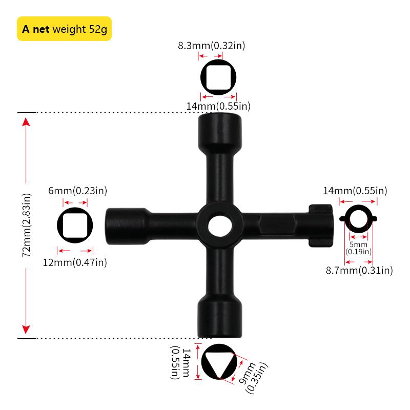 Water Meter Valve Key, Inner Triangle Wrench, Multi-Purpose Tool, Electric Control Cabinet Car Elevator Cross Key Wrench
