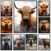 Scottish Highland Cow Wild Animal Nordic Nature Landscape Poster Canvas Painting Wall Art Pictures for Room Home Farmhouse Decor