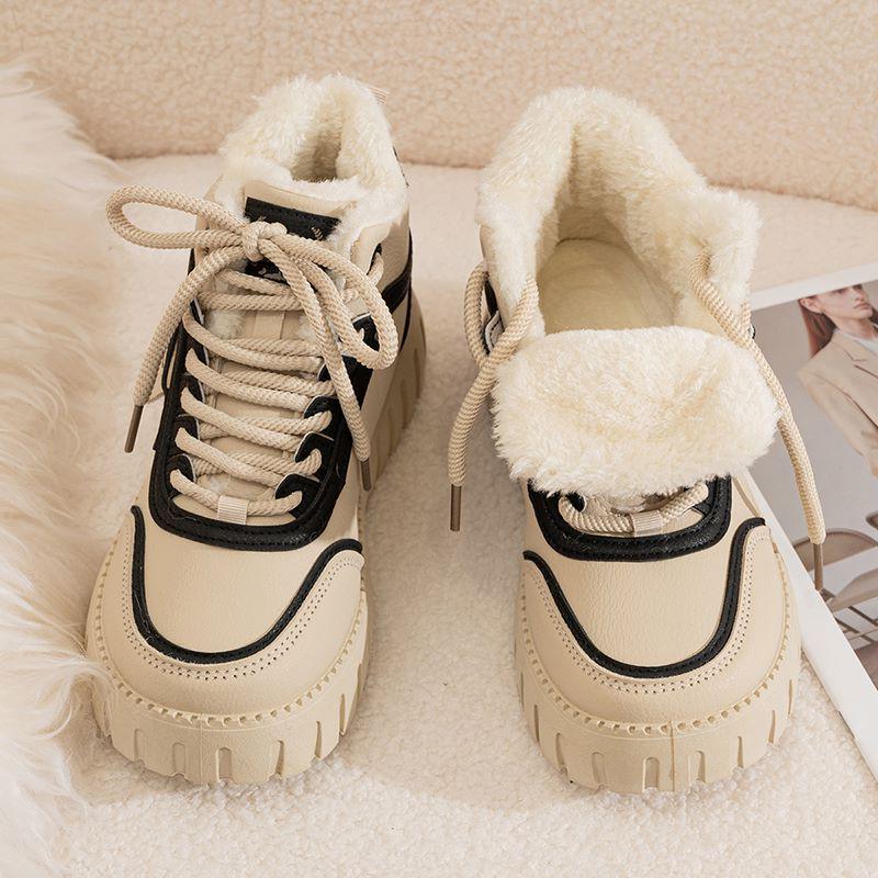 Sneakers Invernali da Donna con Tomaia Alta e Fodera in Pile - Suola Spessa, Caldi, Stivaletti da Neve Corti