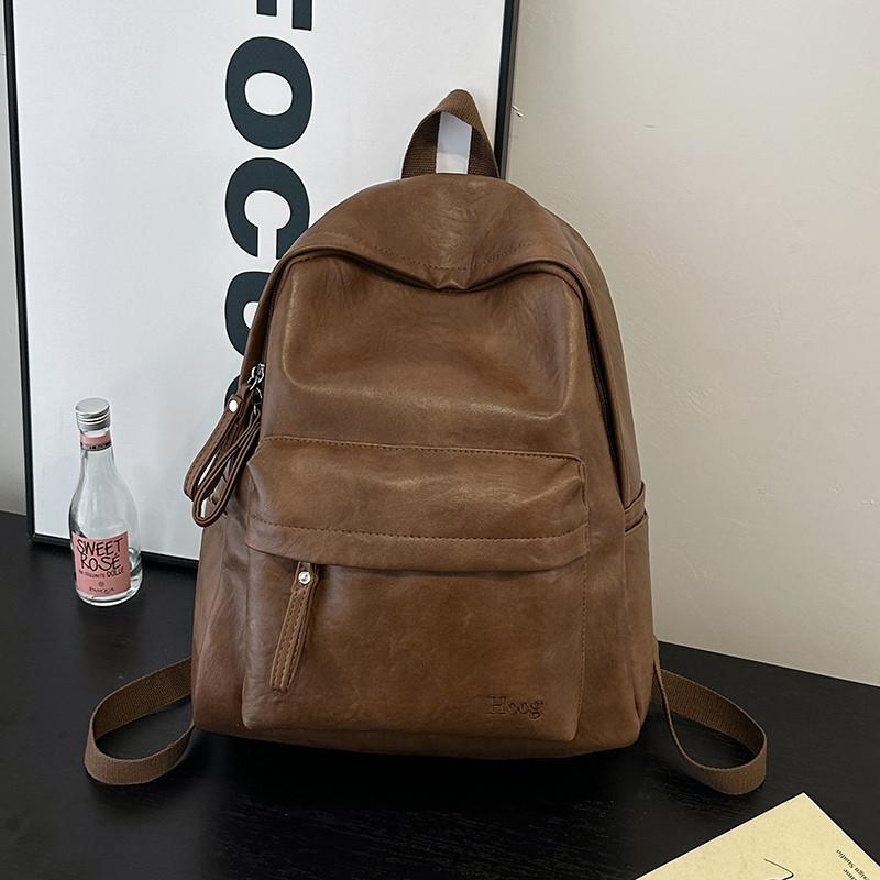 Schoolbag Retro Soft Leather Commuter Backpack Women's 1011 Spring and Summer New College Student Schoolbag Lightweight Travel Backpack Large Capacity
