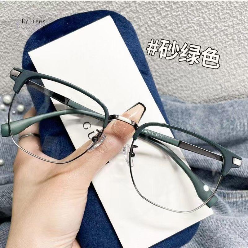 Half Frame Myopia Glasses Retro Anti Blue Neutral Flat Glasses Silicone Nasal Rest Lowering The Head Is Not Easy To Fall Off
