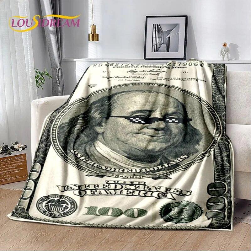 3D-Dollar-Euro-Pfund-Geld-Reich-Cartoon-weiche Plüschdecke, Flanelldecke, Überwurfdecke für Wohnzimmer, Schlafzimmer, Bett, Sofa, Geschenk