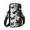 Monochrome Butterfly Print Crossbody Phone Bag, Aesthetic Black and White Floral Christmas Gift, Trendy Small Shoulder Pouch for Women Holiday Party D