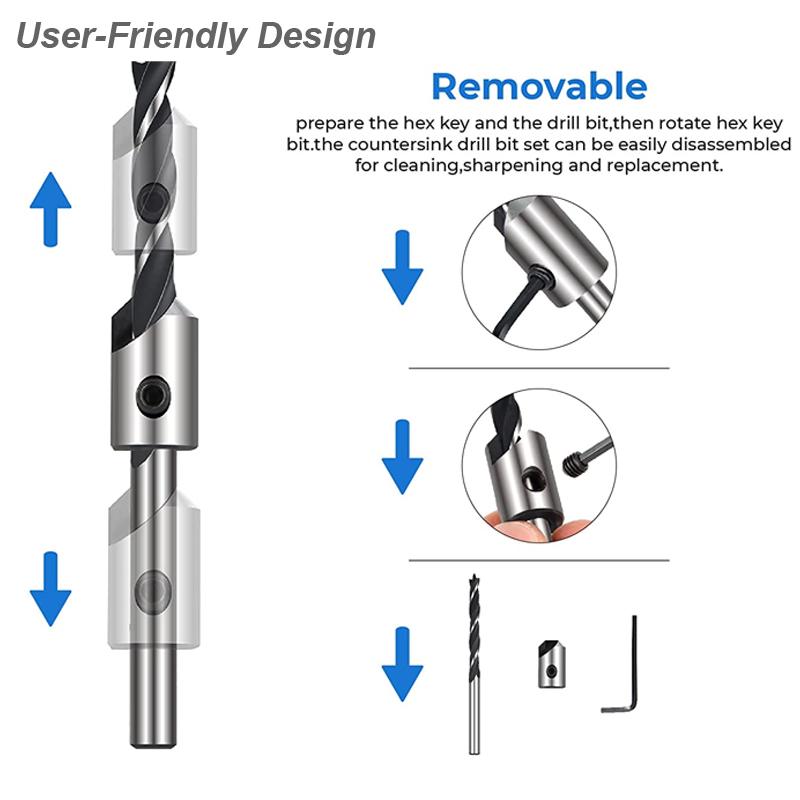 Set de burghie Countersink din oțel rapid pentru teșire din lemn, alezoare pentru prelucrarea lemnului, tâmplărie, alezor, Counterbore, tăiere gaură pilot