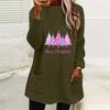 Women's Christmas Tree Print Round Neck Loose Long Sleeve Pocket Plush Hoodie