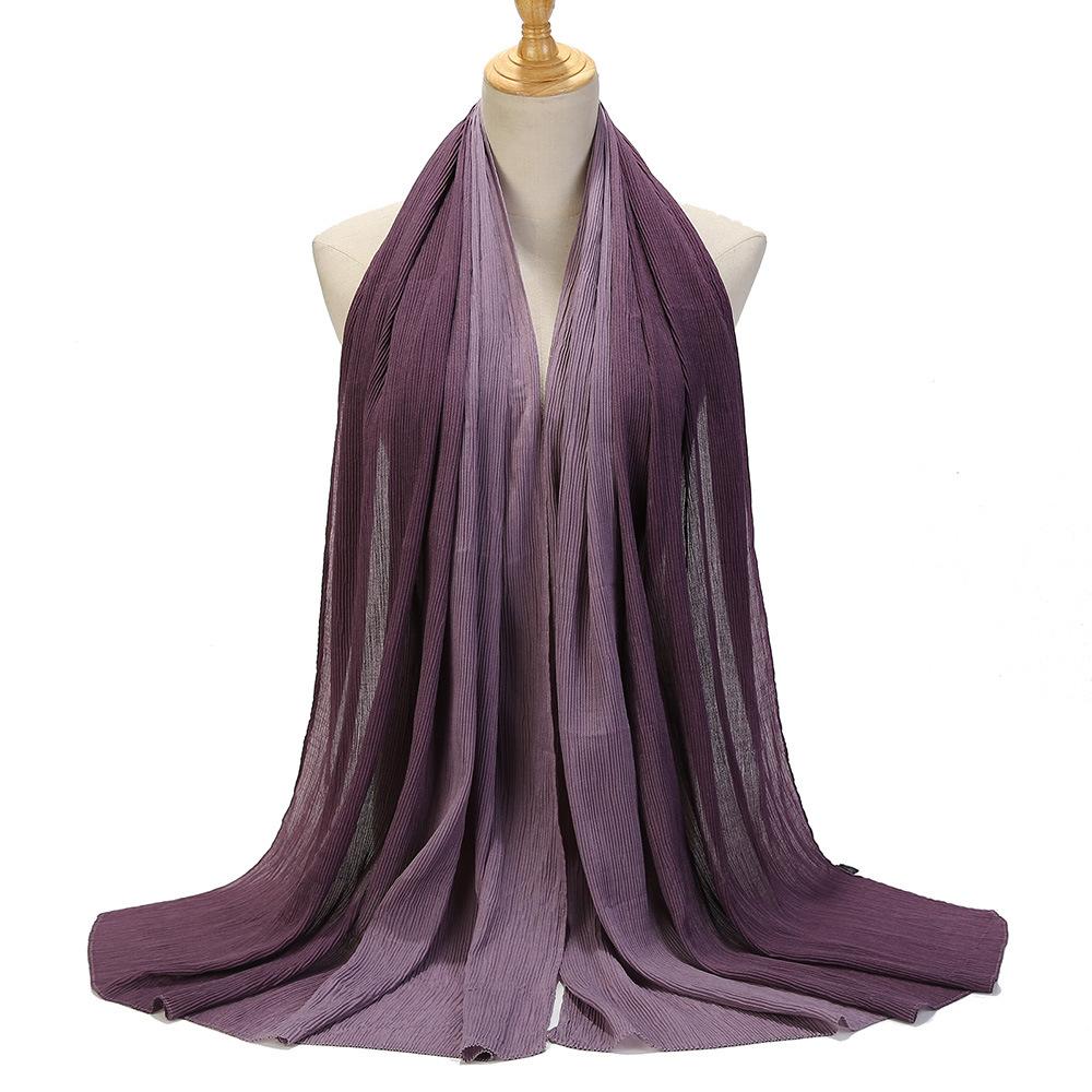 Color Matching Wrinkled Scarf Women'S Head Scarf Gradual Change Color Silk Scarf
