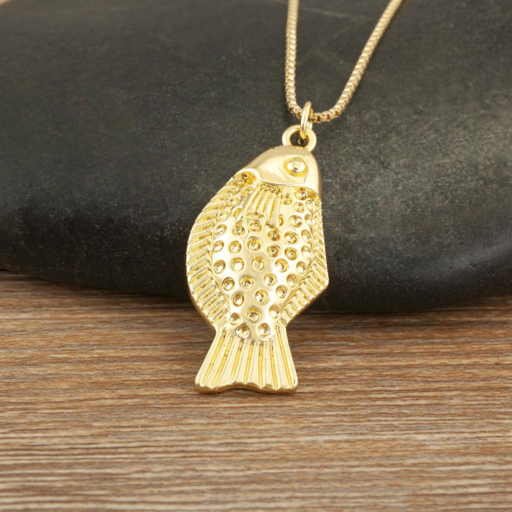 Nidin New Fashion Women's Minimalist Textured Fish Pendant Necklace Tone Animal Jewelry for Everyday Wear Perfect Gift for Her