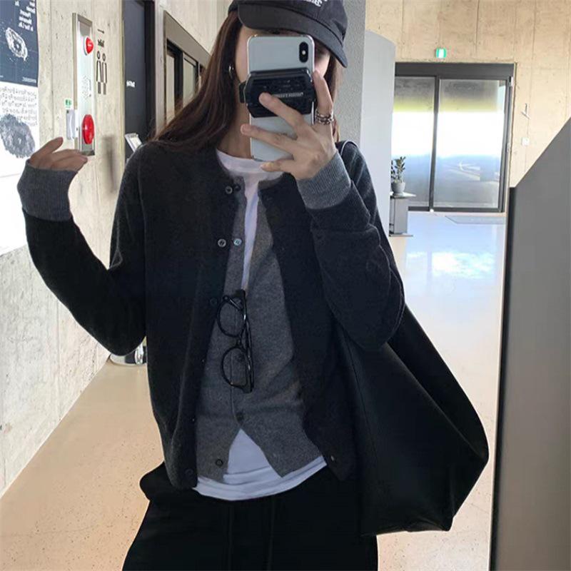 Gentle Korean Retro Knit Cardigan with Faux Two-Piece Design - 2025 Autumn/Winter Wool Sweater