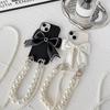 For Apple 16 Promax Solid Color Silicone Phone Case for IPhone 14 Bow 15 Pearl Hand Chain Cross Body