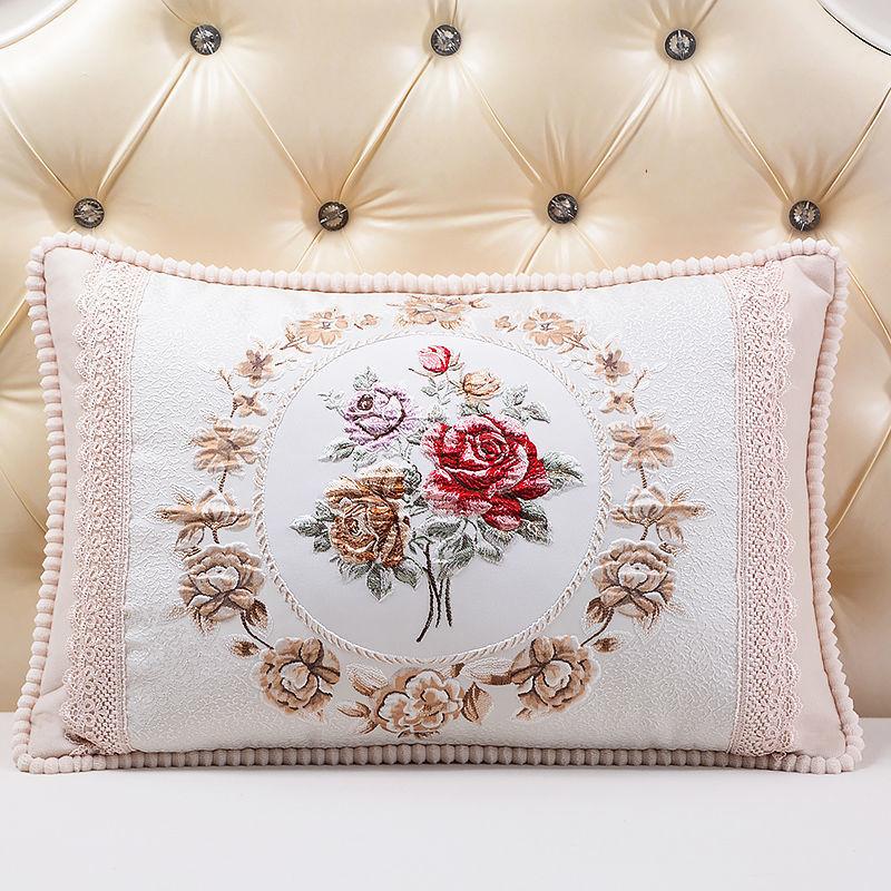 Jacquard Throw Pillowcase European Single Sofa Cushion Embroidered Rectangular Living Room Sofa Back Pillow Covers