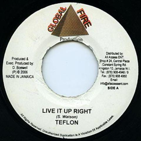 7inch Record TEFLON - Live It Up Right Global Fire 2006 Jamaica Reggae, Ska & Dub