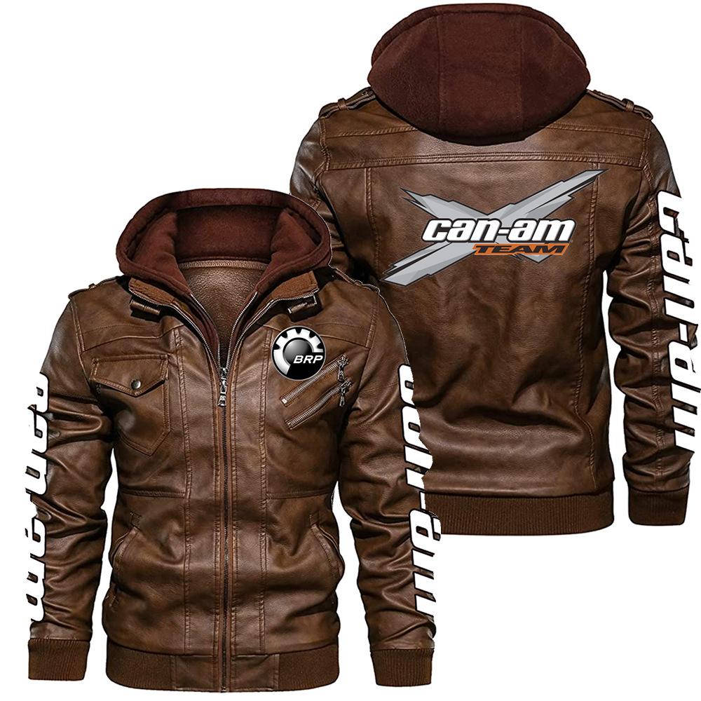 Spring and Autumn Thin Jacket Men's European Size Car Logo Pu Motorcycle Leather Can-am Printed Jacket