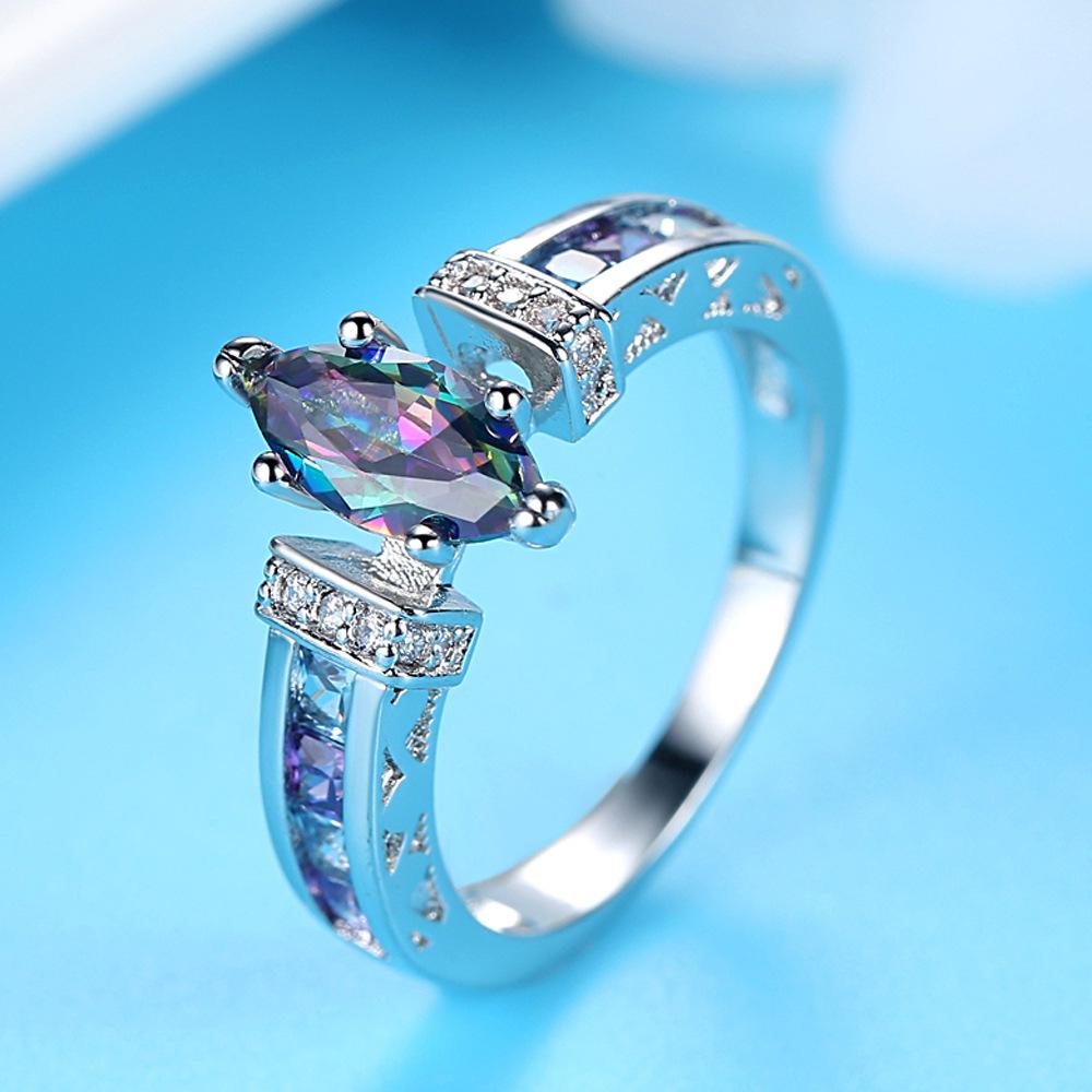 Colorful Marquise Zircon Ring: Women's Simple Fashion Versatile Jewelry