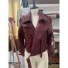 Giacca Biker Vintage da Donna con Risvolto in Pelle, Polsini Regolabili, Primavera e Autunno