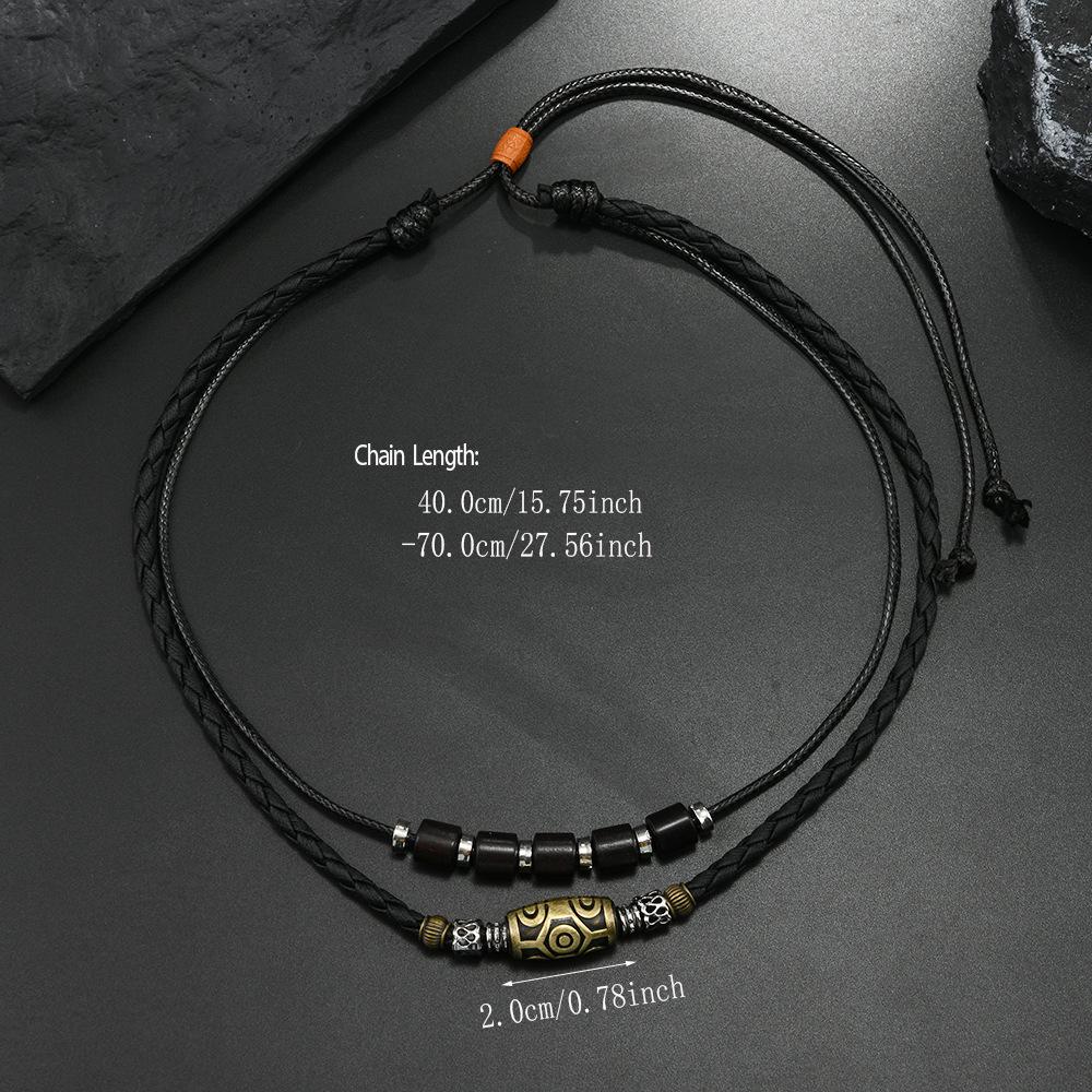 Retro Punk Style Men's Wax Rope Pendant Necklace & Beaded Bracelet Set