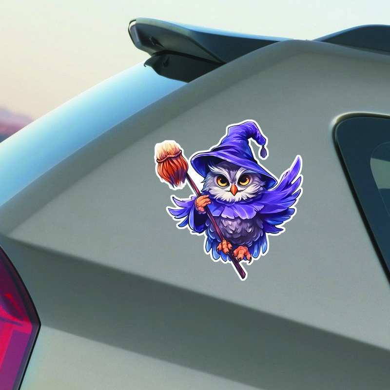 DS42#14x15cm Roztomilá kreslená kouzelná sova Vodotěsná vinylová nálepka na auto Externí příslušenství
