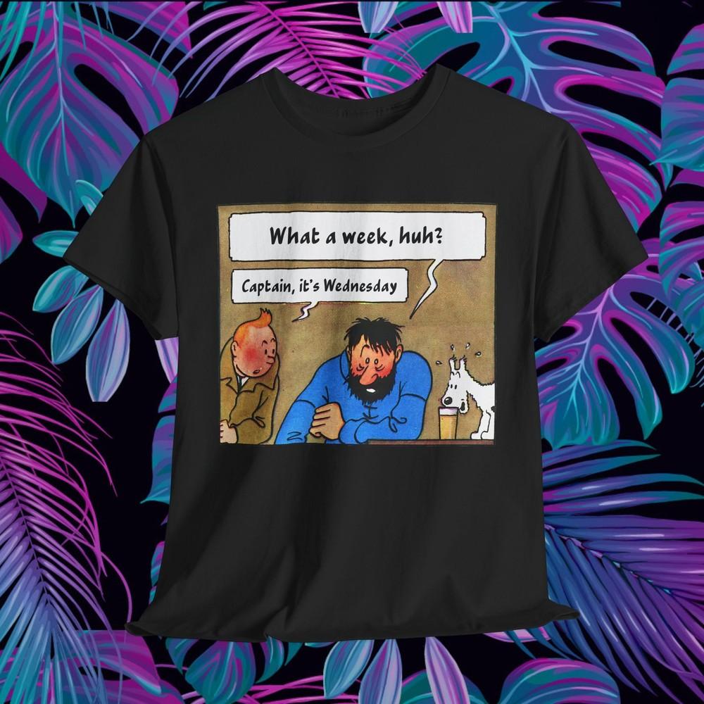 

Приключения Тинтина Винтажная комикс-футболка Ретро Унисекс Хлопковая футболка Черно-белая XL