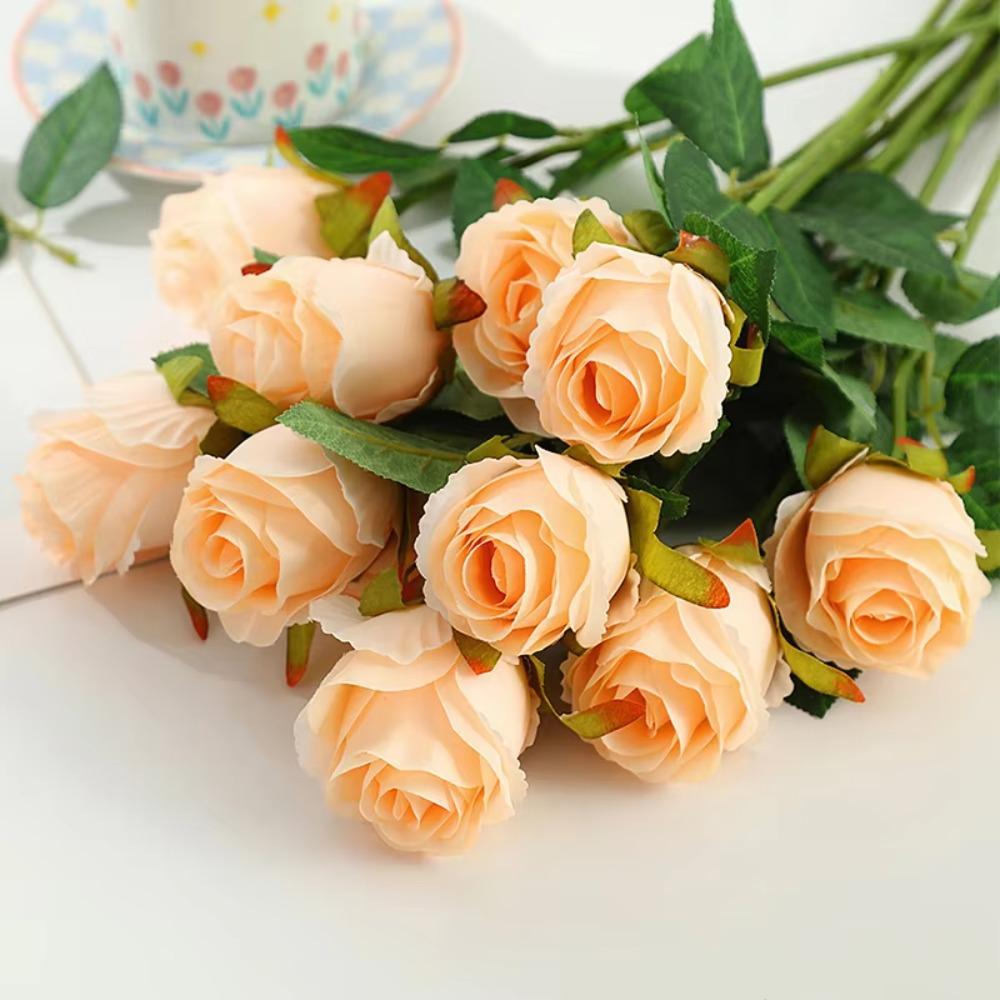 

10Pcs Fake Silk Roses Artificial Flowers Long Stem Branch for DIY Wedding Home Decoration Mother s Day Valentine s Day Gifts шампанського