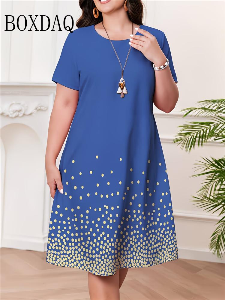 Summer Women Short Sleeve Dress Fashion Elegnat Women's Print Loose Plus Size Dresses
