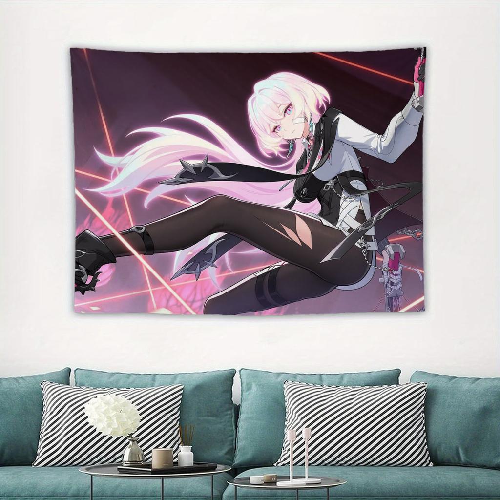 Anime Game Honkai Impact 3 Printed Tapestry Tarot Card Hippie Wall Hanging Warm Room Banner Dormitory Bedroom Decoration