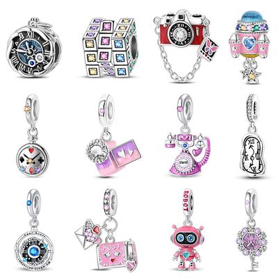 New Copper Time Robot Time Travel Clock Charms Beads Fit 3Mmoriginal Bracelets Diy Jewelry Birthday Gift
